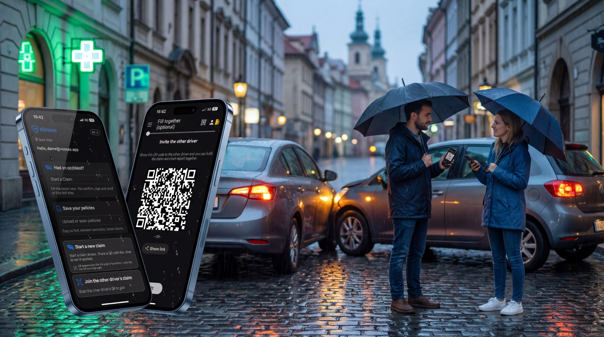 Two drivers using Minsas app to file an accident claim together